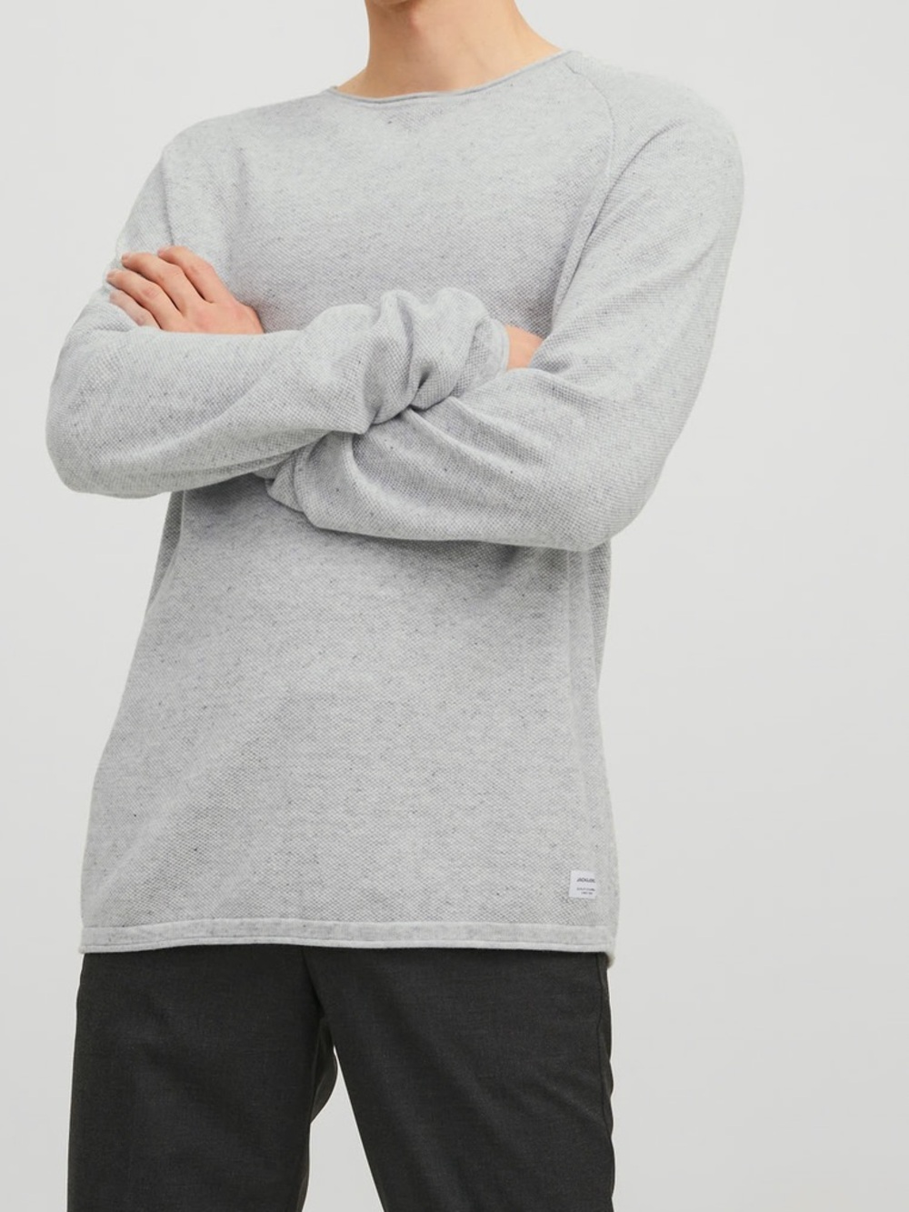 Jack & Jones Gray Crewneck Knit Sweater